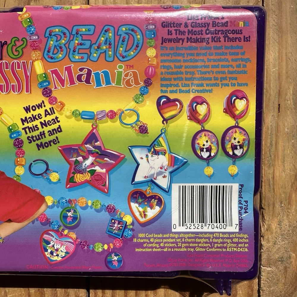 VTG LISA FRANK GLITTER & GLASSY BEAD MANIA BEADS SET MINT SEALED PURPLE TRAY - Picture 4 of 8